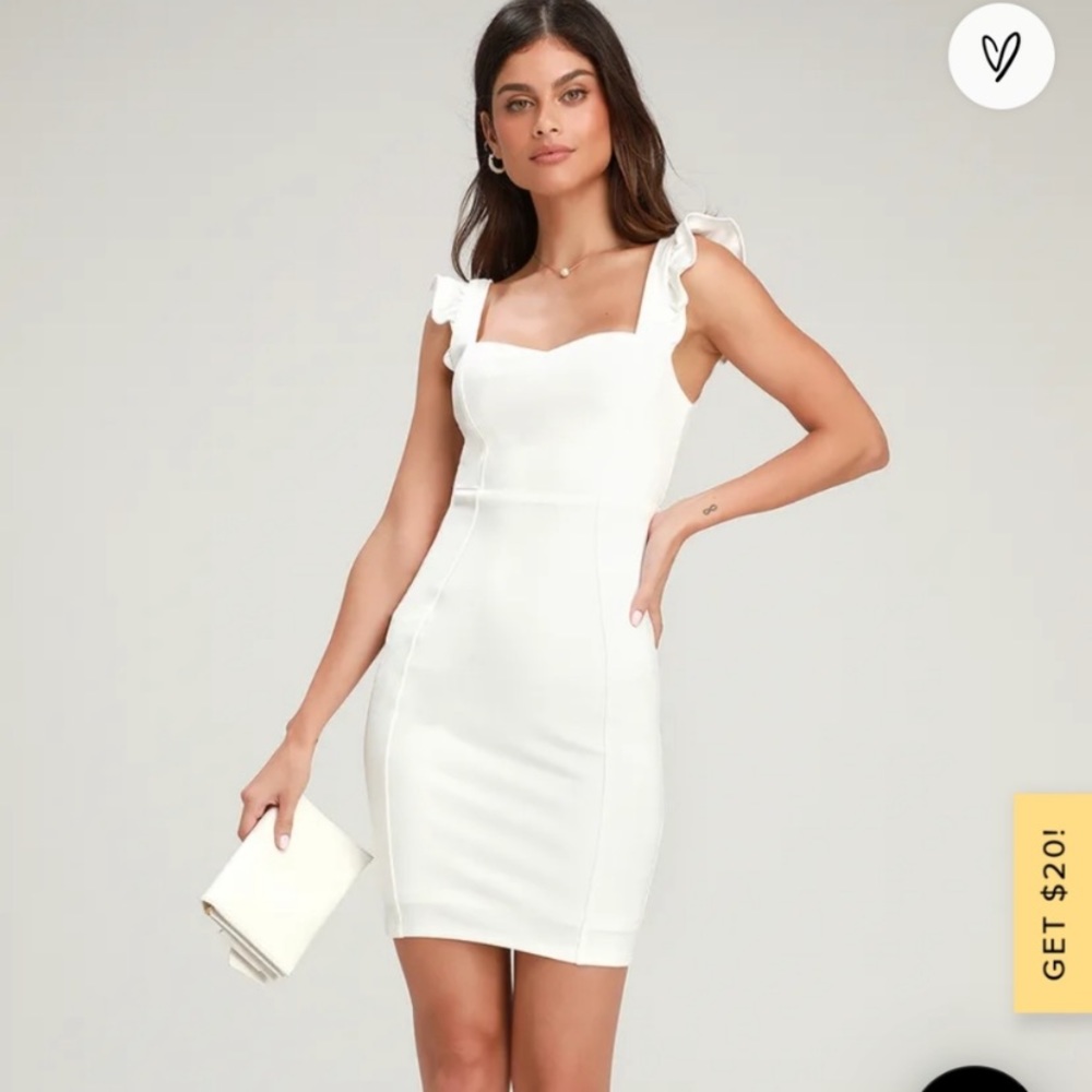 Lulu’s white ruffle body con dress size large